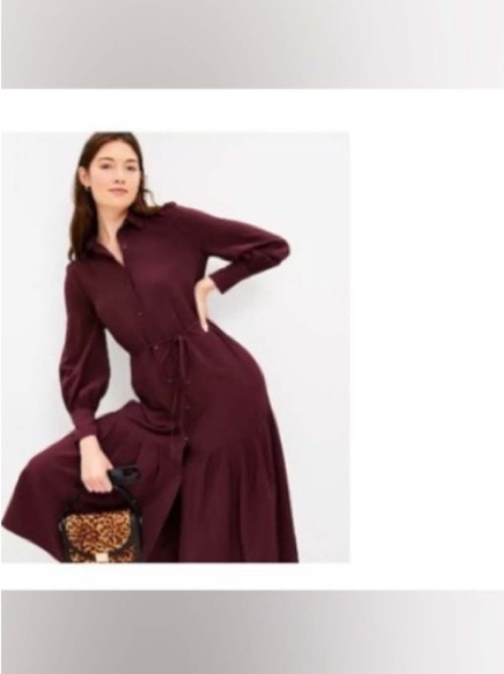 LOFT Pleated Tie Waist midi Dress Deep Burgundy